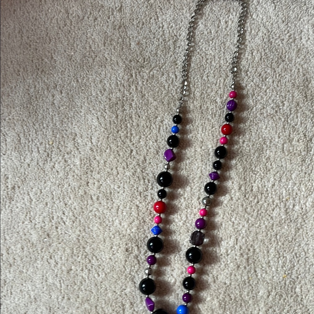Black and Pink Beaded Necklace with Linear Design